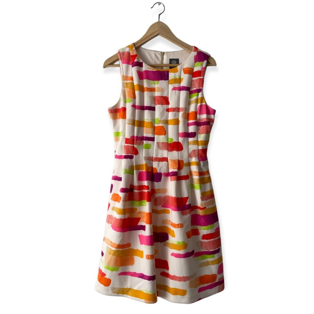 Multicolor Scuba Fit & Flare Brush Stroke Short Casual Dress Size 10